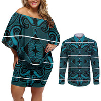 Lesotho Seanamarena - Motlatsi Couples Matching Off Shoulder Short Dress and Long Sleeve Button Shirt Basotho Traditional Blanket Style - Lesotho Breeze - Wonder Print Shop