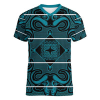 Lesotho Seanamarena - Motlatsi Women V-Neck T-Shirt Basotho Traditional Blanket Style - Lesotho Breeze - Wonder Print Shop