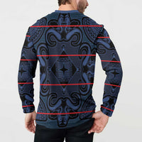 Lesotho Seanamarena - Motlatsi Button Sweatshirt Basotho Traditional Blanket Style - Blue - Wonder Print Shop