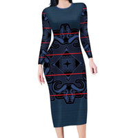 Lesotho Seanamarena - Motlatsi Family Matching Long Sleeve Bodycon Dress and Hawaiian Shirt Basotho Traditional Blanket Style - Blue - Wonder Print Shop