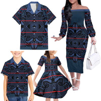 Lesotho Seanamarena - Motlatsi Family Matching Off The Shoulder Long Sleeve Dress and Hawaiian Shirt Basotho Traditional Blanket Style - Blue - Wonder Print Shop