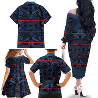 Lesotho Seanamarena - Motlatsi Family Matching Off The Shoulder Long Sleeve Dress and Hawaiian Shirt Basotho Traditional Blanket Style - Blue - Wonder Print Shop