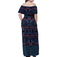 Lesotho Seanamarena - Motlatsi Family Matching Off Shoulder Maxi Dress and Hawaiian Shirt Basotho Traditional Blanket Style - Blue - Wonder Print Shop