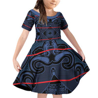 Lesotho Seanamarena - Motlatsi Family Matching Off Shoulder Short Dress and Hawaiian Shirt Basotho Traditional Blanket Style - Blue - Wonder Print Shop