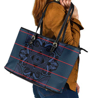 Lesotho Seanamarena - Motlatsi Leather Tote Bag Basotho Traditional Blanket Style - Blue - Wonder Print Shop