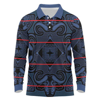 Lesotho Seanamarena - Motlatsi Long Sleeve Polo Shirt Basotho Traditional Blanket Style - Blue - Wonder Print Shop