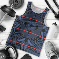 Lesotho Seanamarena - Motlatsi Men Tank Top Basotho Traditional Blanket Style - Blue - Wonder Print Shop