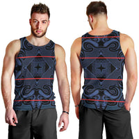 Lesotho Seanamarena - Motlatsi Men Tank Top Basotho Traditional Blanket Style - Blue - Wonder Print Shop