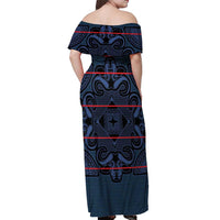 Lesotho Seanamarena - Motlatsi Off Shoulder Maxi Dress Basotho Traditional Blanket Style - Blue - Wonder Print Shop