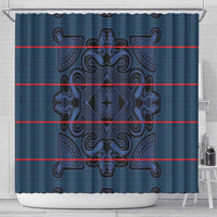 Lesotho Seanamarena - Motlatsi Shower Curtain Basotho Traditional Blanket Style - Blue - Wonder Print Shop