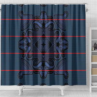 Lesotho Seanamarena - Motlatsi Shower Curtain Basotho Traditional Blanket Style - Blue - Wonder Print Shop