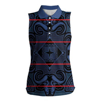 Lesotho Seanamarena - Motlatsi Women Sleeveless Polo Shirt Basotho Traditional Blanket Style - Blue - Wonder Print Shop