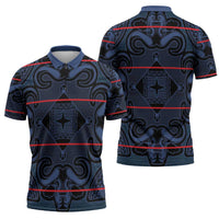 Lesotho Seanamarena - Motlatsi Zipper Polo Shirt Basotho Traditional Blanket Style - Blue - Wonder Print Shop