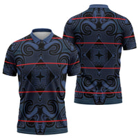 Lesotho Seanamarena - Motlatsi Zipper Polo Shirt Basotho Traditional Blanket Style - Blue - Wonder Print Shop