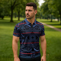 Lesotho Seanamarena - Motlatsi Zipper Polo Shirt Basotho Traditional Blanket Style - Blue - Wonder Print Shop