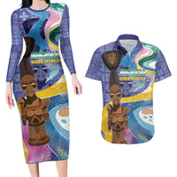 Nigeria Osun-Osogbo Festival Couples Matching Long Sleeve Bodycon Dress and Hawaiian Shirt Oshun God - Yoruba Pattern - Wonder Print Shop