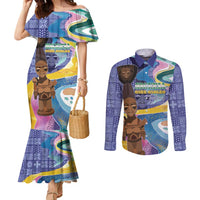 Nigeria Osun-Osogbo Festival Couples Matching Mermaid Dress and Long Sleeve Button Shirt Oshun God - Yoruba Pattern - Wonder Print Shop