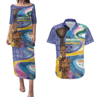 Nigeria Osun-Osogbo Festival Couples Matching Puletasi and Hawaiian Shirt Oshun God - Yoruba Pattern - Wonder Print Shop