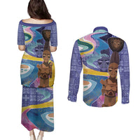 Nigeria Osun-Osogbo Festival Couples Matching Puletasi and Long Sleeve Button Shirt Oshun God - Yoruba Pattern - Wonder Print Shop