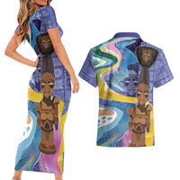 Nigeria Osun-Osogbo Festival Couples Matching Short Sleeve Bodycon Dress and Hawaiian Shirt Oshun God - Yoruba Pattern - Wonder Print Shop