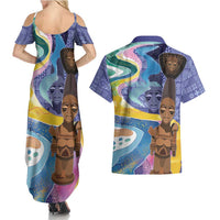 Nigeria Osun-Osogbo Festival Couples Matching Summer Maxi Dress and Hawaiian Shirt Oshun God - Yoruba Pattern - Wonder Print Shop