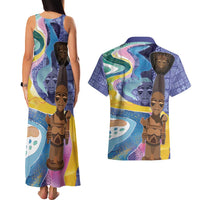 Nigeria Osun-Osogbo Festival Couples Matching Tank Maxi Dress and Hawaiian Shirt Oshun God - Yoruba Pattern - Wonder Print Shop