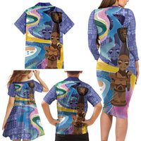 Nigeria Osun-Osogbo Festival Family Matching Long Sleeve Bodycon Dress and Hawaiian Shirt Oshun God - Yoruba Pattern - Wonder Print Shop