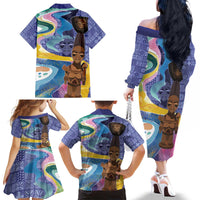 Nigeria Osun-Osogbo Festival Family Matching Off The Shoulder Long Sleeve Dress and Hawaiian Shirt Oshun God - Yoruba Pattern - Wonder Print Shop
