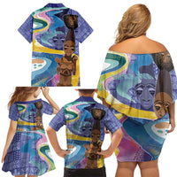 Nigeria Osun-Osogbo Festival Family Matching Off Shoulder Short Dress and Hawaiian Shirt Oshun God - Yoruba Pattern - Wonder Print Shop