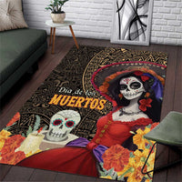 Mexico Day Of The Dead Area Rug La Catrina Mix Cempasuchil Aztec Pattern LT15