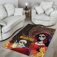 Mexico Day Of The Dead Area Rug La Catrina Mix Cempasuchil Aztec Pattern LT15