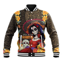 Mexico Day Of The Dead Baseball Jacket La Catrina Mix Cempasuchil Aztec Pattern LT15