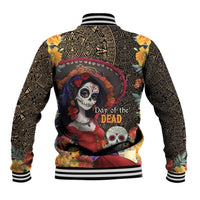 Mexico Day Of The Dead Baseball Jacket La Catrina Mix Cempasuchil Aztec Pattern LT15