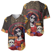 Mexico Day Of The Dead Baseball Jersey La Catrina Mix Cempasuchil Aztec Pattern LT15