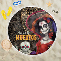 Mexico Day Of The Dead Beach Blanket La Catrina Mix Cempasuchil Aztec Pattern LT15