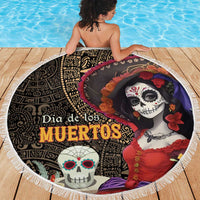 Mexico Day Of The Dead Beach Blanket La Catrina Mix Cempasuchil Aztec Pattern LT15