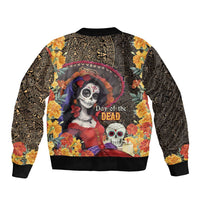Mexico Day Of The Dead Bomber Jacket La Catrina Mix Cempasuchil Aztec Pattern LT15