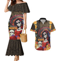 Mexico Day Of The Dead Couples Matching Mermaid Dress and Hawaiian Shirt La Catrina Mix Cempasuchil Aztec Pattern LT15