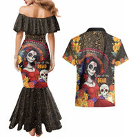 Mexico Day Of The Dead Couples Matching Mermaid Dress and Hawaiian Shirt La Catrina Mix Cempasuchil Aztec Pattern LT15