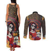 Mexico Day Of The Dead Couples Matching Tank Maxi Dress and Long Sleeve Button Shirt La Catrina Mix Cempasuchil Aztec Pattern LT15