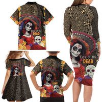 Mexico Day Of The Dead Family Matching Long Sleeve Bodycon Dress and Hawaiian Shirt La Catrina Mix Cempasuchil Aztec Pattern LT15