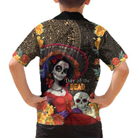 Mexico Day Of The Dead Family Matching Off Shoulder Maxi Dress and Hawaiian Shirt La Catrina Mix Cempasuchil Aztec Pattern LT15