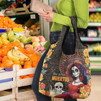 Mexico Day Of The Dead Grocery Bag La Catrina Mix Cempasuchil Aztec Pattern LT15