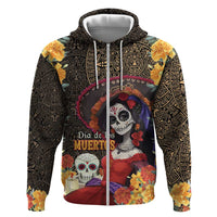 Mexico Day Of The Dead Hoodie La Catrina Mix Cempasuchil Aztec Pattern LT15