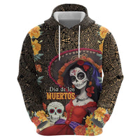 Mexico Day Of The Dead Hoodie La Catrina Mix Cempasuchil Aztec Pattern LT15