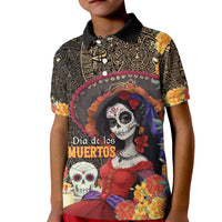 Mexico Day Of The Dead Kid Polo Shirt La Catrina Mix Cempasuchil Aztec Pattern LT15