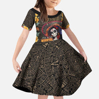 Mexico Day Of The Dead Kid Short Sleeve Dress La Catrina Mix Cempasuchil Aztec Pattern LT15