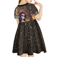 Mexico Day Of The Dead Kid Short Sleeve Dress La Catrina Mix Cempasuchil Aztec Pattern LT15