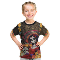 Mexico Day Of The Dead Kid T Shirt La Catrina Mix Cempasuchil Aztec Pattern LT15