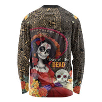 Mexico Day Of The Dead Long Sleeve Shirt La Catrina Mix Cempasuchil Aztec Pattern LT15
